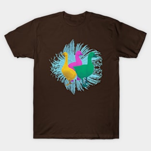 three geese and aqua blue feathers T-Shirt